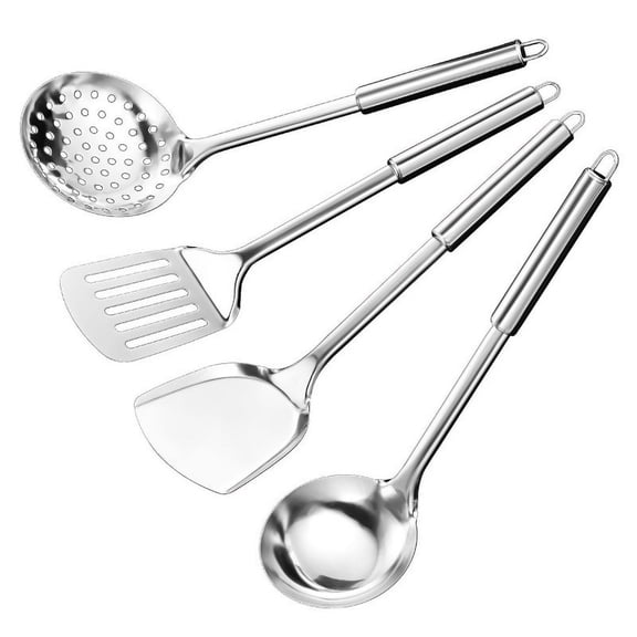 Kitchen Utensil Set with Slotted Spoon, Ladle & 2 Spatulas - Long Handle Non-Stick Safe Turner for Cooking & Flipping
