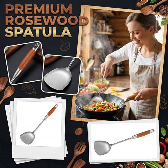 Kitchen Utensil, Stainless Steel Wok, 13 In, Rosewood Grip, Cooking Utensil, Metal Kitchen Utensils, Home Meal Prep, Hanging Loop, Silver, 1 Pc