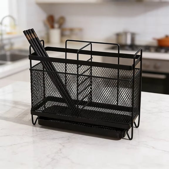 Kitchen Utensil Storage Holder,Metal Hanging Mesh Drying Rack Organizer for Fork Chopsticks Tableware Dinner Service Cutlery,Metal Kitchen Countertop Utensil Holder,3.15×8.07×6.3in