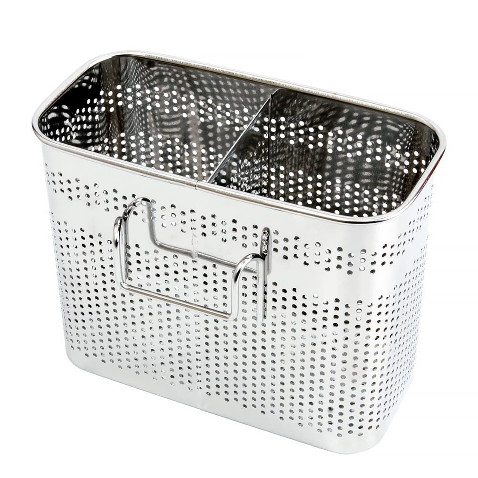 Kitchen Utensils Chopsticks Holder Drying Rack Basket With Hooks 2 Divided Compartments Quality Stainless Steel Large L5.4 X H4.3 W2.6