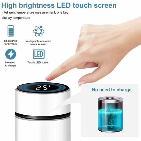 Kitchen Utensils Clearance Heated Thermos for Coffee and Tea, LED Temperature Display, Stainless Steel, Portable and Leak-Proof (White)