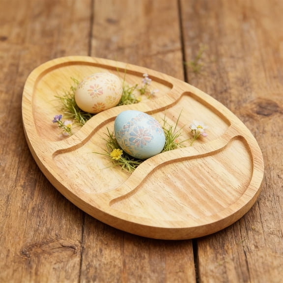 Kitchen Utensils & Gadgets - Easter Wooden Serving Tray Egg Shaped Wood Plates Rural Decorative Snack Dessert Platter For Spring Holiday Table Kitchen Home
