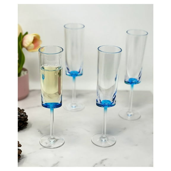 Kitchen Utensils Oval Halo Plastic Champagne Flutes Set of 4 (4oz), Unbreakable Mimosa Glasses Plastic Champagne Glasses, Acrylic Wedding Champagne Flutes,Cutlery Sets