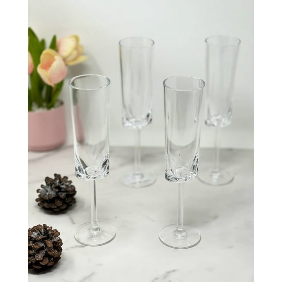 Kitchen Utensils Oval Halo Plastic Champagne Flutes Set of 4 (4oz), Unbreakable Mimosa Glasses Plastic Champagne Glasses, Tritan Wedding Champagne Flutes,Cutlery Sets
