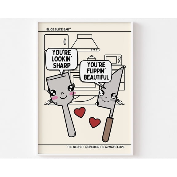 Kitchen Utensils Retro Characters Print Fun Kitchen Print Retro Mascot Cartoon Kitchen Kni