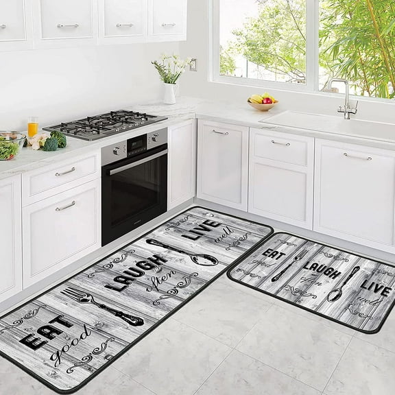 Kitchen Utensils Rugs Grey Kitchen Mats for Floor 2 Piece, Anti Fatigue Floor Mat for Kitchen, Kitchen Floor Mats for in Front of Sink and Kitchen Matt for Standing for Kitchen Decor 17"X30"+17"X47"