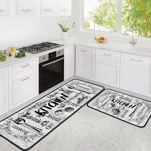 Kitchen Utensils Rugs Grey Kitchen Mats for Floor 2 Piece, Anti Fatigue Floor Mat for Kitchen, Kitchen Floor Mats for in Front of Sink and Kitchen Matt for Standing for Kitchen Decor 17"X30"+17"X47"