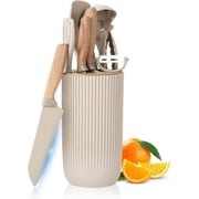 Kitchen Utensils Set, 10 Pieces Silicone Cooking Utensils Set with Knife Block Set, Include 4Pcs Utensils Spatulas & 5Pcs Sharp Stainless Steel Chef Knife, Kitchen Tool Set for Cooking Cutting