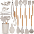 thumbnail image 1 of Kitchen Utensils Set, 24 Pcs Silicone Cooking Utensils Set with Holder, Non-Stick Silicone Cooking Kitchen Utensils with Wooden Handle Spatula Set, Spoons, Pasta Server, Dishwasher Safe (Khaki), 1 of 9