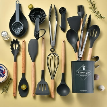 Kitchen Utensils Set, 34 Pcs Silicone Cooking Tools Set with Wooden Handler, Non-Stick Cookware