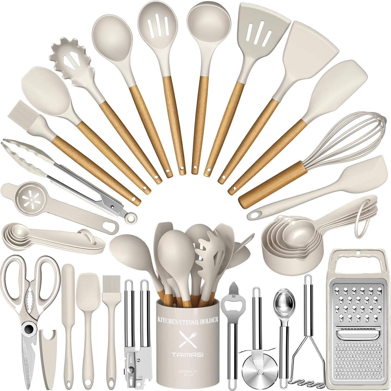 AOKIWO 34PCS Nonstick Safe Silicone Kitchenware Set with Holder – Heat ...