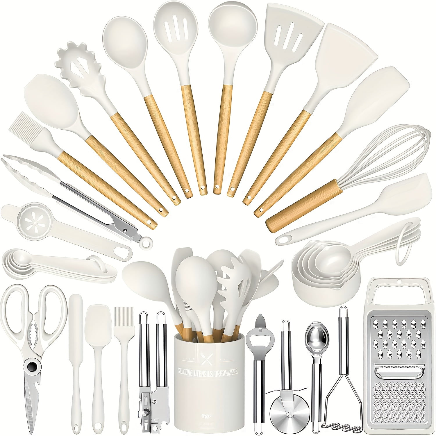 Kitchen Utensils Set- 34pcs Silicone Cooking Utensils with Holder, Heat ...