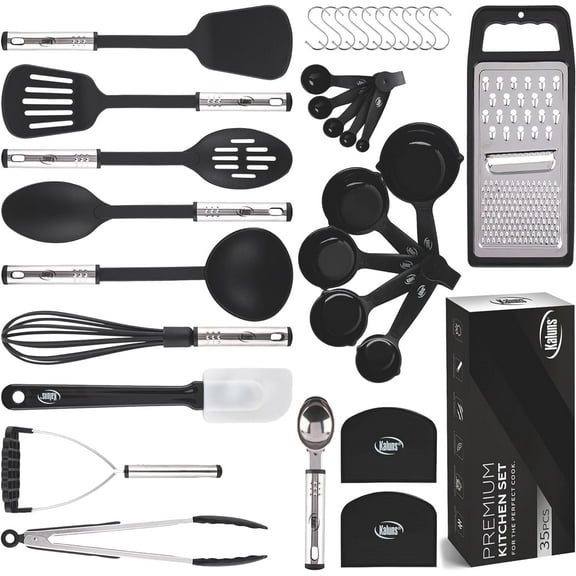 Kitchen Utensils Set 35 PCS Cooking Set, Nonstick and Heat Resistant Nylon Stainless Steel Silicone Spatula - Gadgets Home Essentials Accessories, Apartment Must Haves