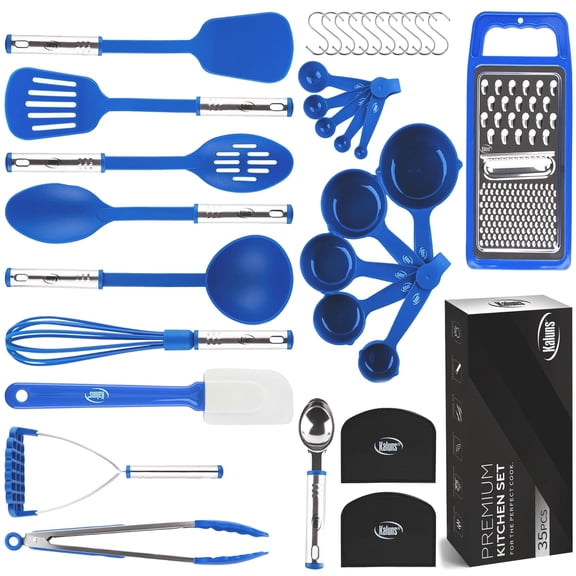 Kitchen Utensils Set 35 PCS Cooking Utensils Set, and Heat Resistant Nylon Stainless Steel Silicone Spatula Set - Kitchen Gadgets Home Essentials Kitchen Accessories, Apartment Must Haves Y101