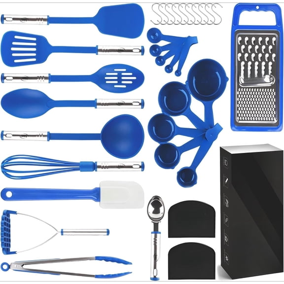 Kitchen Utensils Set 35 PCS Cooking Utensils Set, Nonstick and Heat Resistant Nylon Stainless Steel Silicone Spatula Set - Kitchen Gadgets Home Essentials Kitchen Accessories, Apartment Must Haves