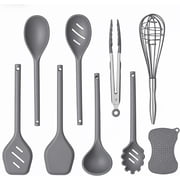 Kitchen Utensils Set,9 PCS Cooking Utensils Set Spatula Set,Tongs,Spoon,Whisk,Brush,Dishwasher Safe Kitchen Gadgets for Non-Stick Cookware, Essential,Kitchen Appliances ToolGray