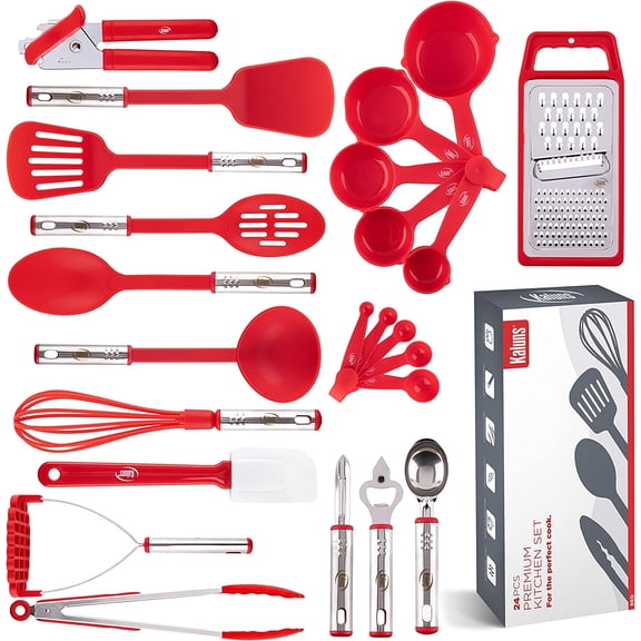 Kitchen Utensils Set, Cooking Utensil Set Kitchen Gadgets, Pots and Pans set Nonstick and Heat Resistant, 24 Pcs Nylon and Stainless Steel, Spatula Set, Apartment Essentials Kitchen Cookware Sets