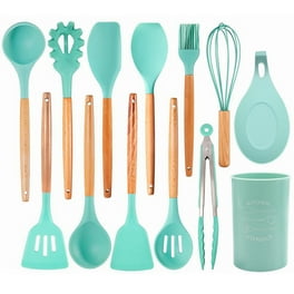 The Pioneer Woman 10-Piece Silicone and Acacia Wood Handle Cooking Utensils  Set, Blue 