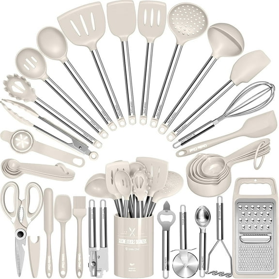 Kitchen Utensils Set-Umite Chef 34 Pcs Silicone Cooking Utensils Set for Nonstick Cookware-Silicone Spatulas Set, Stainless Steel Handle-Black Kitchen Gadgets Tools, Pots and Pans Accessories