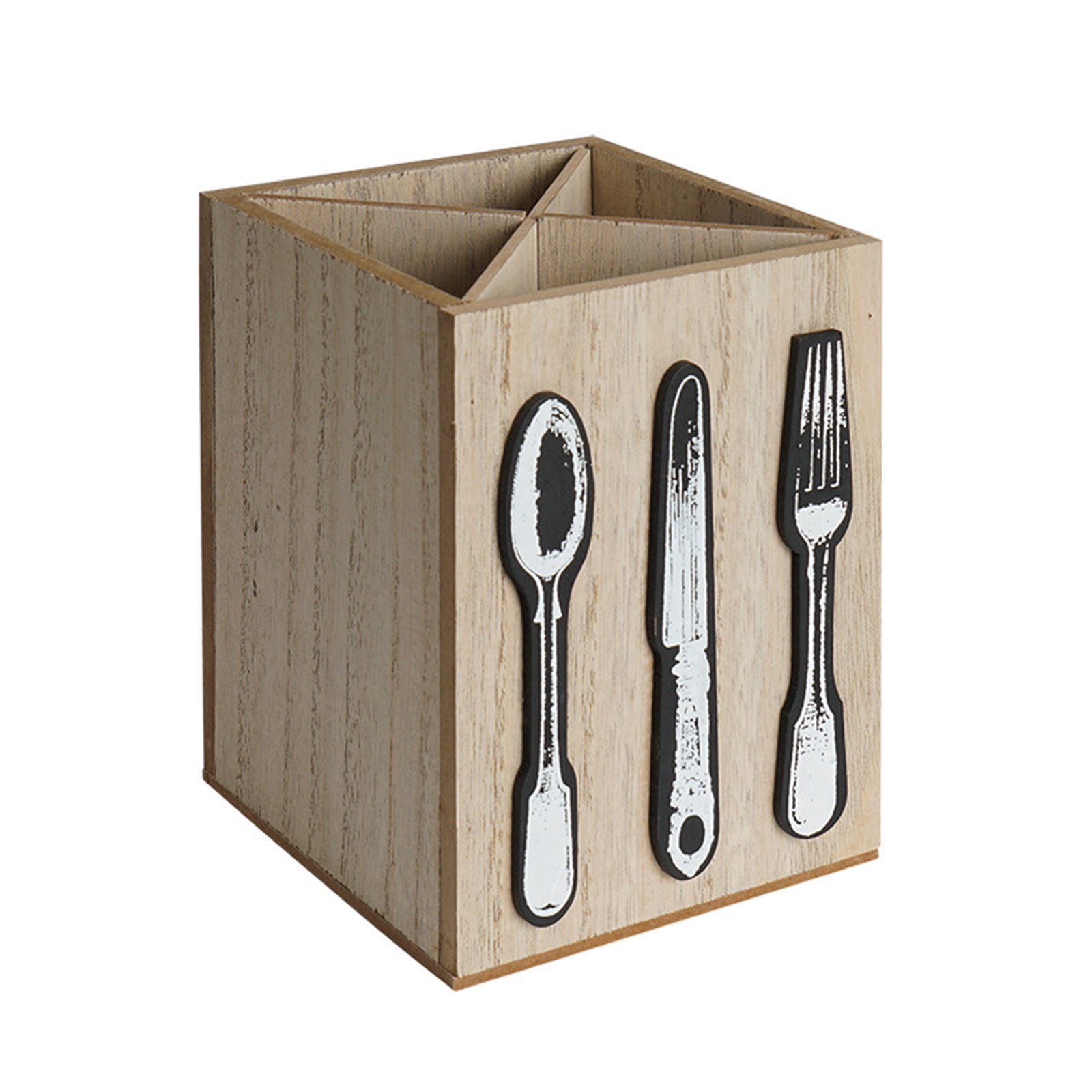 Kitchen Utensils Set Wood Flatware Organizer, Rustic Utensil