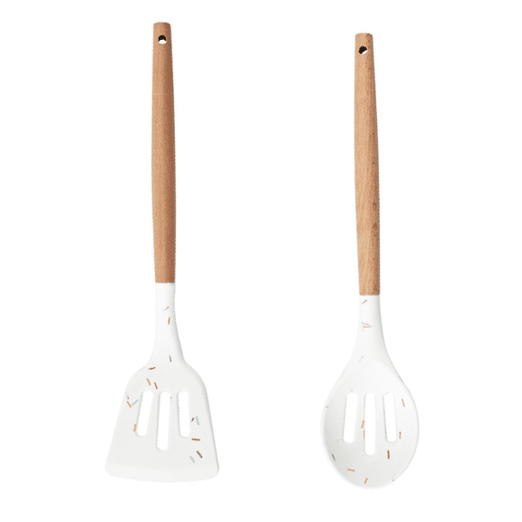 Kitchen Utensils Set for Cooking with Wood Handle for Non-Stick Cookware - Wooden Kitchen Utensils