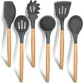 thumbnail image 1 of Kitchen Utensils Set of 6, VeSteel Silicone Cooking Utensils with Wooden Handle, Non-Stick Cookware & Heat Resistant (Gray), 1 of 7