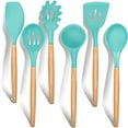 thumbnail image 1 of Kitchen Utensils Set of 6, VeSteel Silicone Cooking Utensils with Wooden Handle(Turquoise), 1 of 7