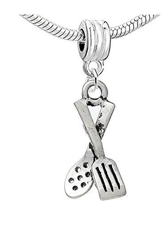 Kitchen Utensils Spoon and Spatula Charm European Bead Compatible for Most European Snake Chain Bracelet