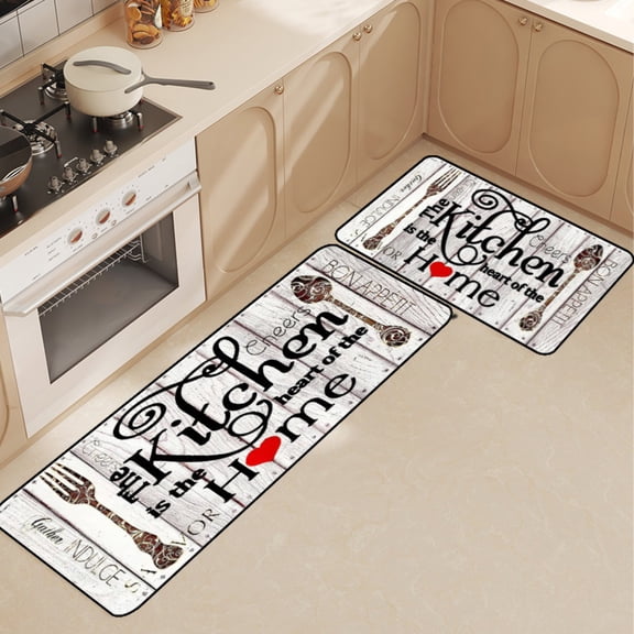Kitchen Utensils Themed Floor Mat, 16x24 Inches, Non-Slip Absorbent Kitchen Rug with Knife Fork Spoon Design, Farmhouse Kitchen Decor