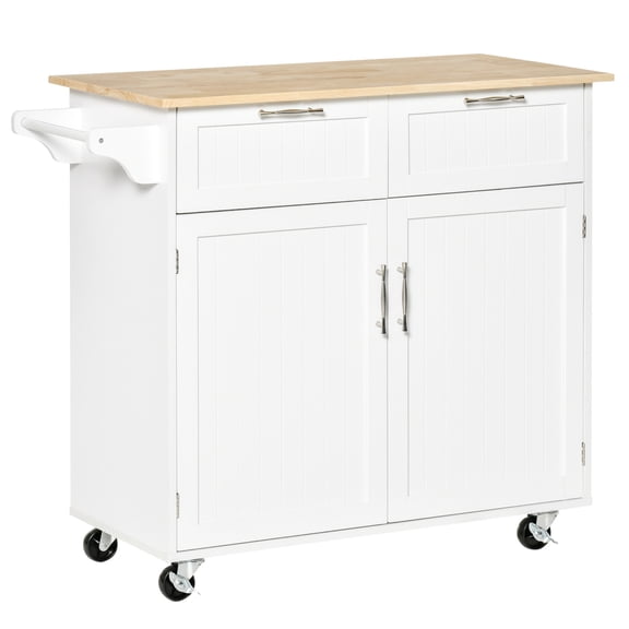 Kitchen Utility Cart with Rubberwood Surface and Towel Rack / Ample Storage for Kitchen Essentials