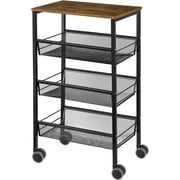 Kitchen Utility Rolling Cart, Storage Organizer with Wheels, 4-Ply Farmhouse Service Cart Stand Black + Fire Color