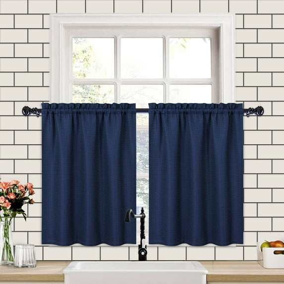 Kitchen Valance Curtains for Windows, Waffle WeaveWindow Valances for Bathroom, 210GSM Thicken Fabric Rod Pocket Tailored Short Valance Cafe Curtains (White, 60" x 15", One Panel)