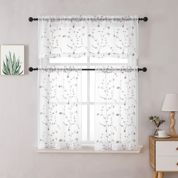Kitchen Valance & Tier Curtain Set, Light Filtering Curtains, Joda White/Linen