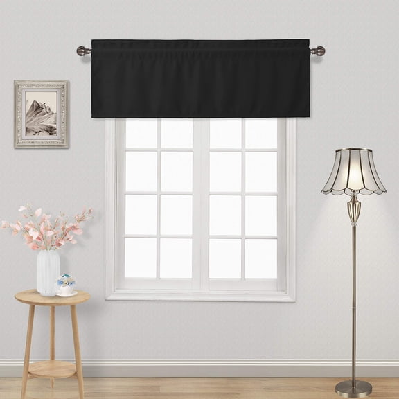 Kitchen Valances Curtains for Windows 21 Inch Length, Cafe Curtains for Bathroom Farmhouse Country Light Filtering Short Window Curtain 1 Panel (Black, 69 W x 21 L)