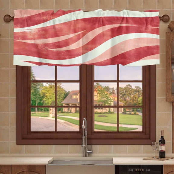 Kitchen Valances for Window, Abstract Watercolor Wave Texture Light Filtering Rod Pocket Valance Curtain, Modern Gradient Stripe Short Curtains Window Topper for Bedroom 54x18in