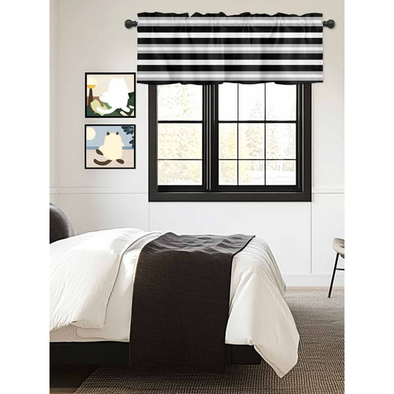 Kitchen Valances for Window, Black Gray White Stripe Texture Light Filtering Rod Pocket Valance Curtain, Modern Minimalist Art Short Curtains Window Topper for Bedroom Bathroom Living Room 54x18in