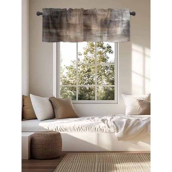 Kitchen Valances for Window, Burnt Brown Vintage Geometric Light Filtering Rod Pocket Valance Curtain, Abstract Art &nbsp;Short Curtains Window Topper for Bedroom Bathroom Living Room 54x18in