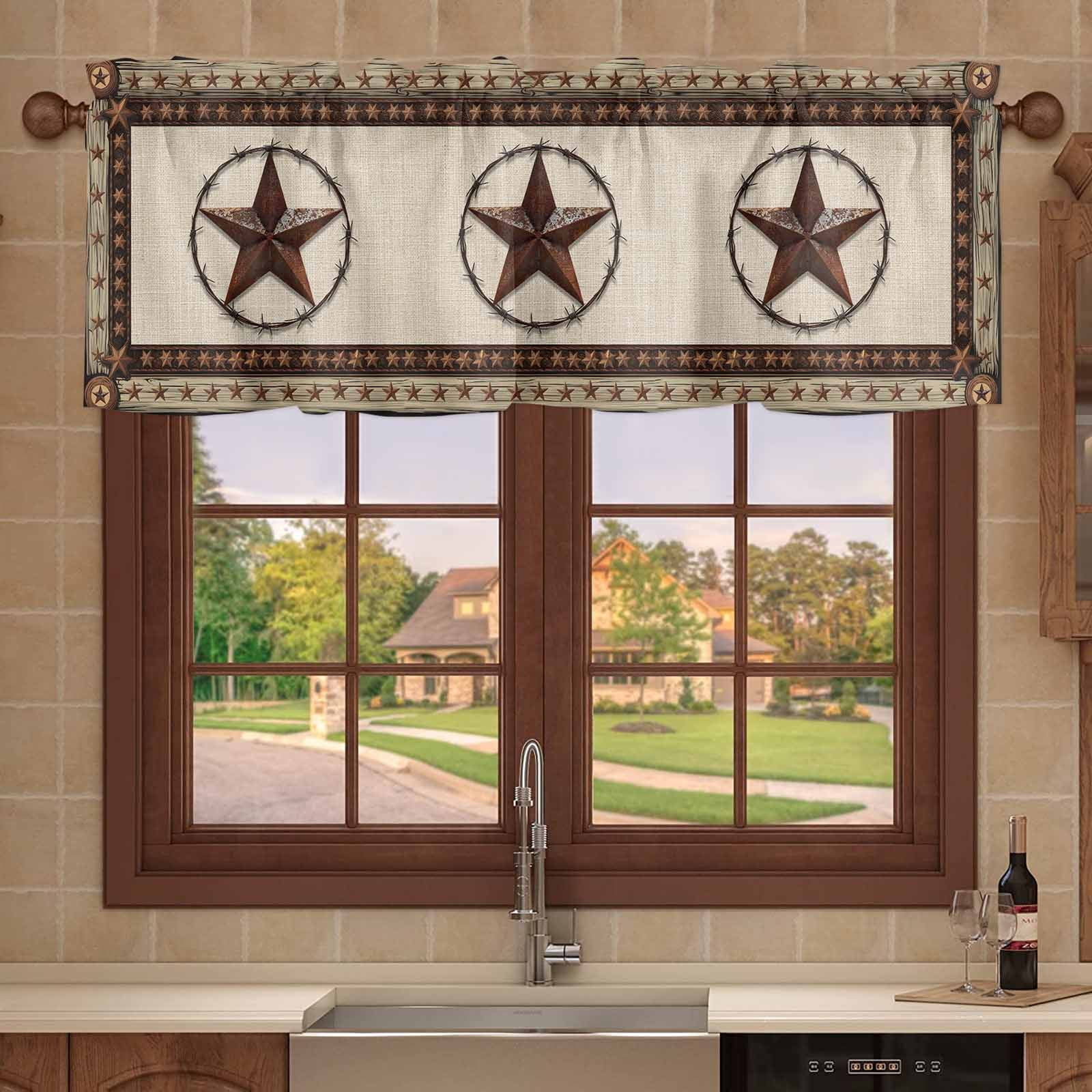 Chaps Window Kitchen Valances for Window, Country Star Texas Farm Wood Plank Light ...