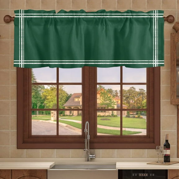 Kitchen Valances for Window, Dark Hunter Green Light Filtering Rod Pocket Valance Curtain, Olive Green Short Curtains Window Topper for Bedroom Bathroom Living Room 54x18in