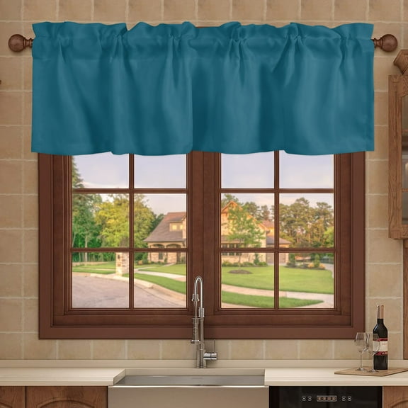 Kitchen Valances for Window, Dark Teal Light Filtering Rod Pocket Valance Curtain, Solid Green Color Short Curtains Window Topper for Bedroom Bathroom Living Room 54x18in