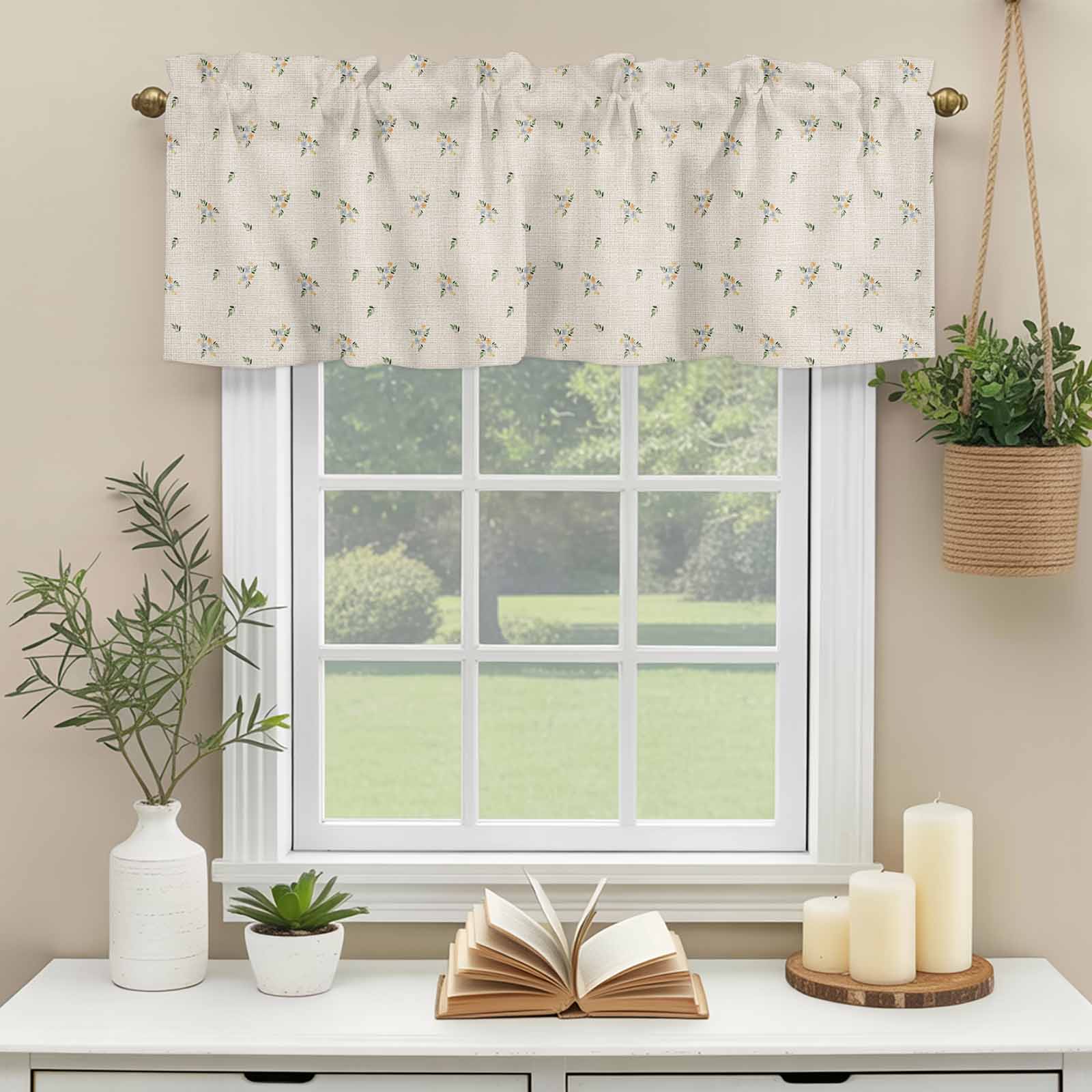 Kitchen Valances for Window, Farm Vintage Watercolor Flowers Light ...