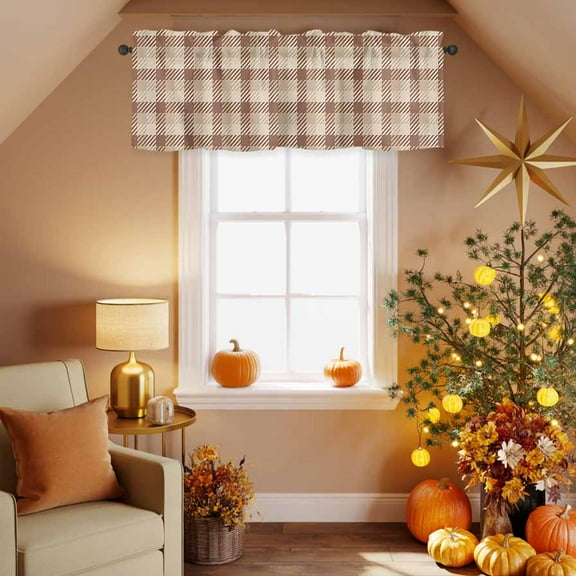 Kitchen Valances for Window, Farmhouse Retro Buffalo Plaid Light Filtering Rod Pocket Valance Curtain, Tartan Lattice &nbsp;Short Curtains Window Topper for Bedroom Bathroom Living Room 54x18in