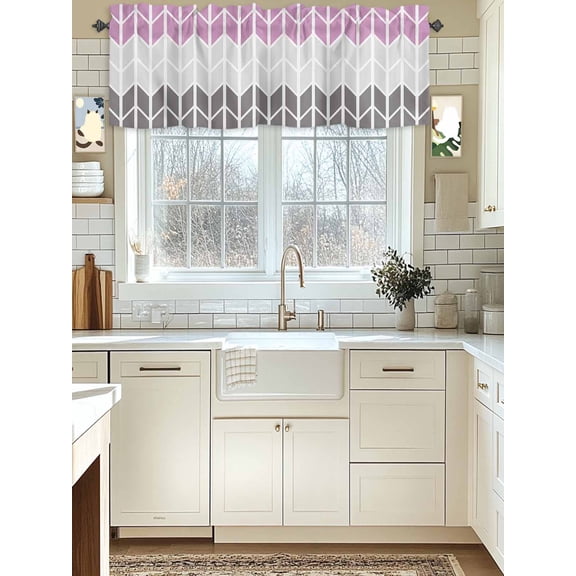 Kitchen Valances for Window, Geometric Chevron Striped Light Filtering Rod Pocket Valance Curtain, Color Gradient Art Short Curtains Window Topper for Bedroom Bathroom Living Room 54x18in