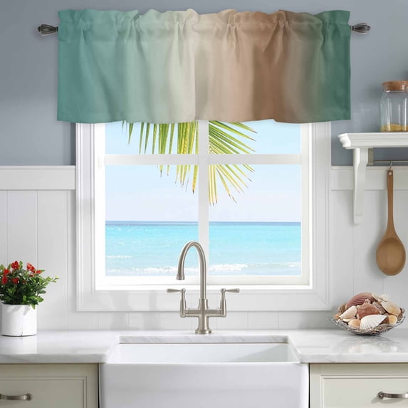 Kitchen Valances for Window, Gradient Green Brown Light Filtering Rod Pocket Valance Curtain, Modern Minimalist Style Short Curtains Window Topper for Bedroom Bathroom Living Room 42x12in
