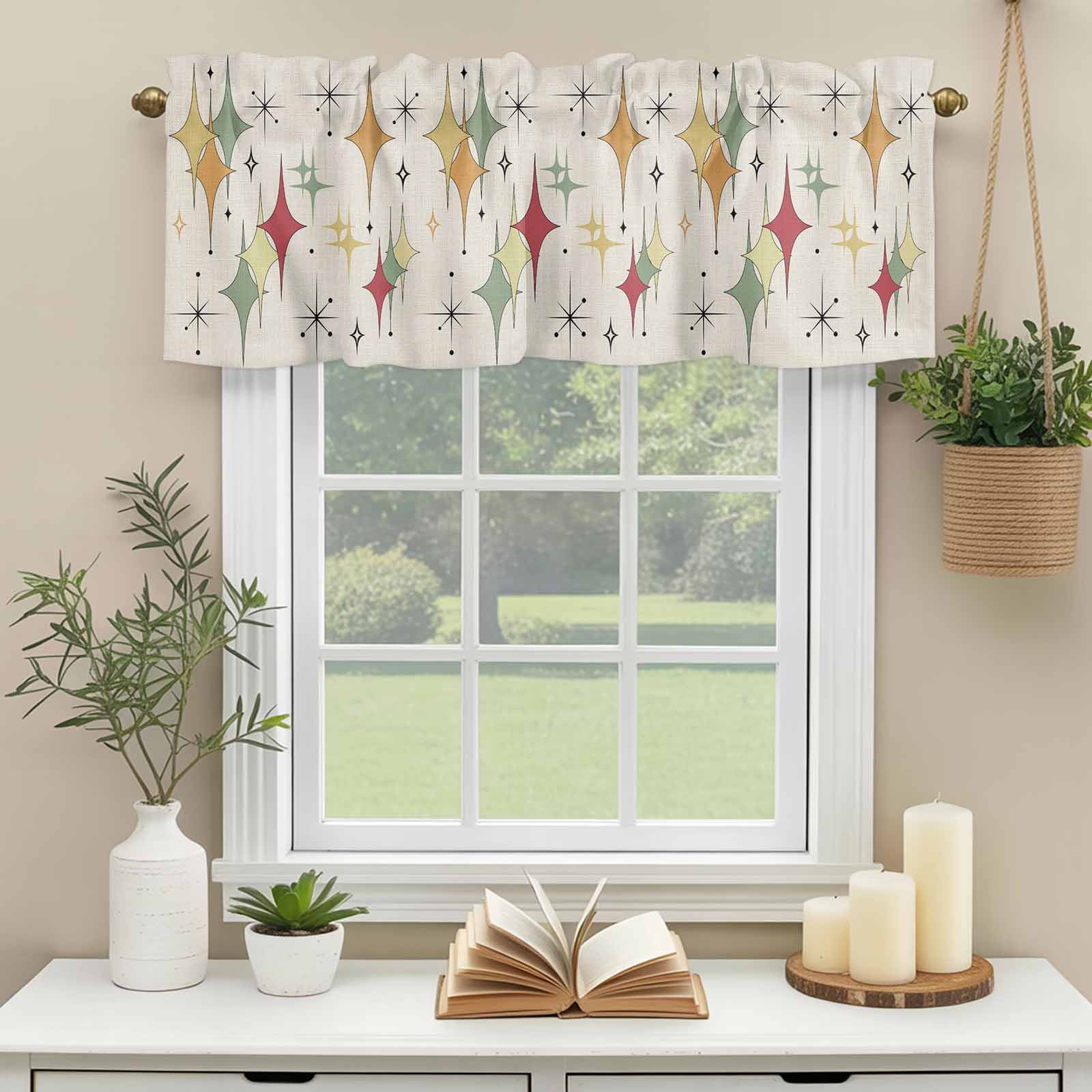 Kitchen Valances for Window, Mid Century Abstract Diamond Light ...