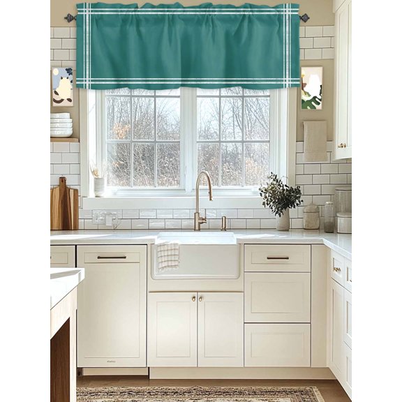 Kitchen Valances for Window, Minimalist Art Solid Color Light Filtering Rod Pocket Valance Curtain, Pure Dark Dull Green Short Curtains Window Topper for Bedroom Bathroom Living Room 54x18in