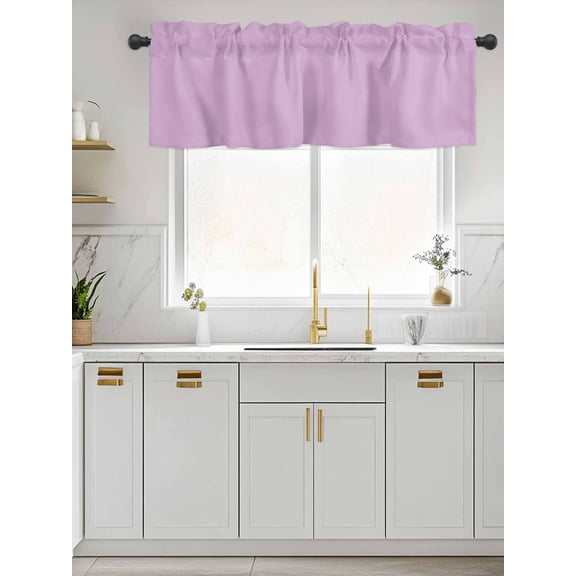 Kitchen Valances for Window, Minimalist Solid Color Lilac Light Filtering Rod Pocket Valance Curtain, Light Purple Monochrome Art Short Curtains Window Topper for Bedroom Bathroom Living Room 42x12in
