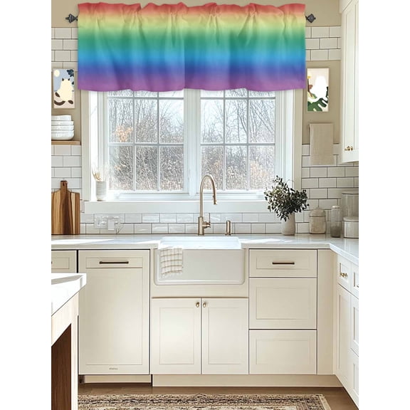 Kitchen Valances for Window, Multicolor Rainbow Abstract Colored Gradient Light Filtering Rod Pocket Valance Curtain, Ombre Art Short Curtains Window Topper for Bedroom Bathroom Living Room 54x18in