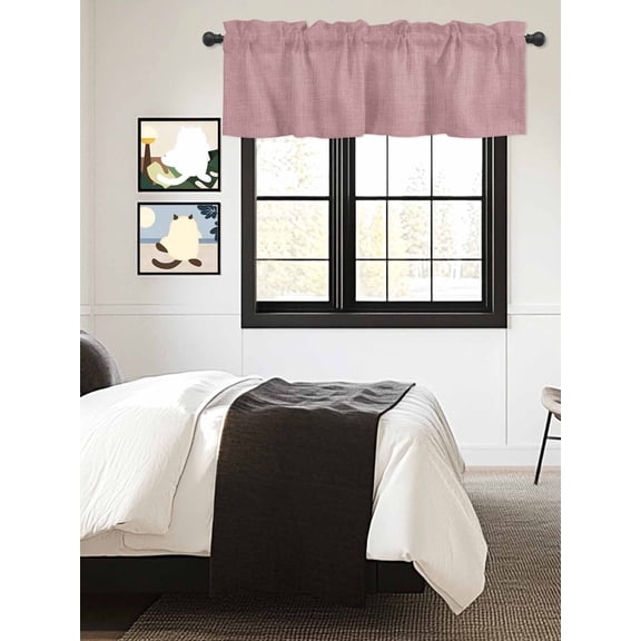 Kitchen Valances for Window, Naked Pink Solid Color Light Filtering Rod Pocket Valance Curtain, Vintage Linen Short Curtains Window Topper for Bedroom Bathroom Living Room 54x18in