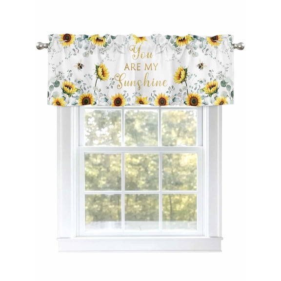 Kitchen Valances for Window, Pastoral Sunflower Green Eucalyptus Leaves Light Filtering Rod Pocket Valance Curtain, Sunshine Quote Short Curtains Window Topper for Bedroom 54x18in